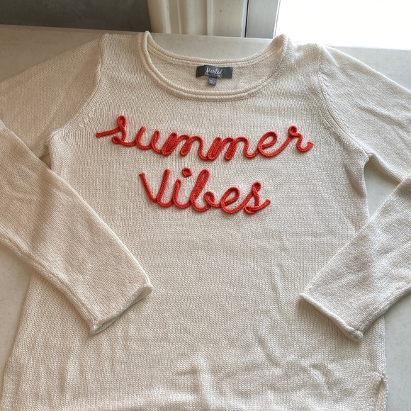 Marled Sweaters - Marled Cream Sweater with Orange 'Summer Vibes'